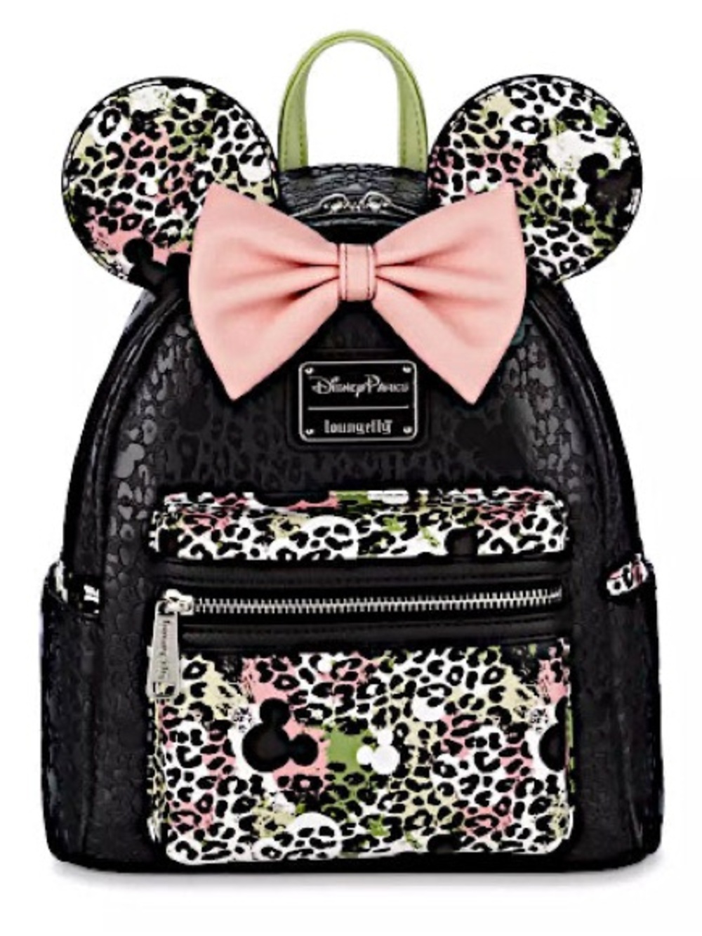 Loungefly Black Pink Green Leopard Minnie Ear Mini Backpack